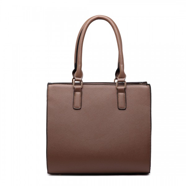 LT1650 - Miss Lulu Textured Leather Look Square Pocket Shoulder Handbag Brown